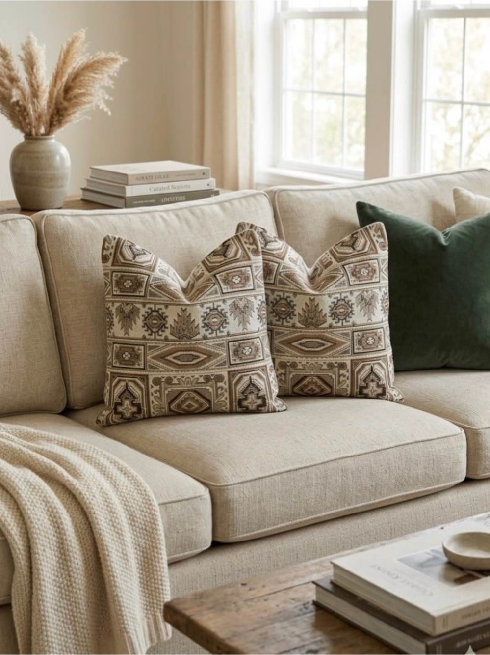 Schumacher “Crowley Epingle Brown”Neutral Decorative Accent Pillow Covers